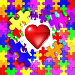 autism asperger's love breaks though puzzle button t-shirt