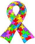 Autism awareness rainbow puzzle ribbon