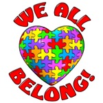 autism asperger's we all belong heart t-shirt